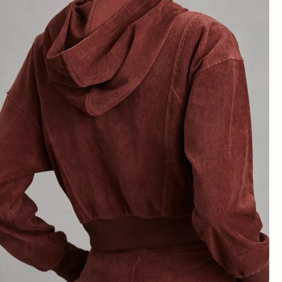 Daily Practice by Anthropologie Corduroy Hoodie 1/2 Zip Sz M Cropped brown - Picture 4 of 16